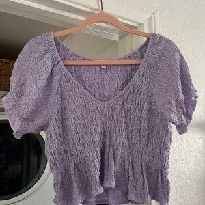 LANE 201 Purple Smocked Puff Sleeve Blouse